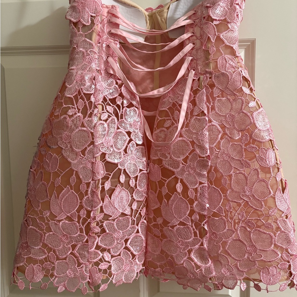 Pink Floral Lace Overlay Skirt - Picture 3 of 5